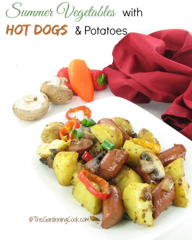 夏のホットドッグと新鮮野菜の炒め物 - アウトドアでの食事に最適