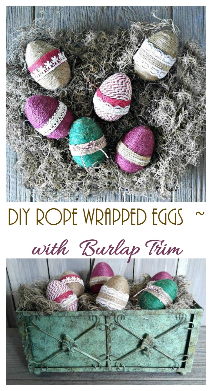 Ovos envoltos en corda - Proxecto de decoración de Pascua de granxa