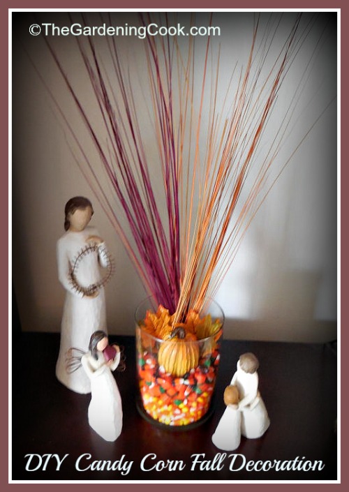 DIY Candy Corn Podzimní skleněná dekorace