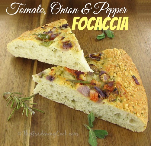 टमाटर प्याज र काली मिर्च Focaccia रोटी